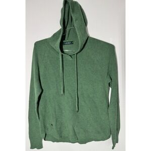 Lauren Ralph Lauren Womens Green Waffle Knit Thermal Hooded Pullover Hoodie Sz L